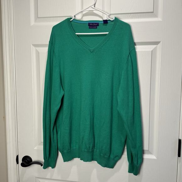 Mens XL Alan Flusser Cotton Cashmere V neck sweater green pullover Christmas - Picture 1 of 6